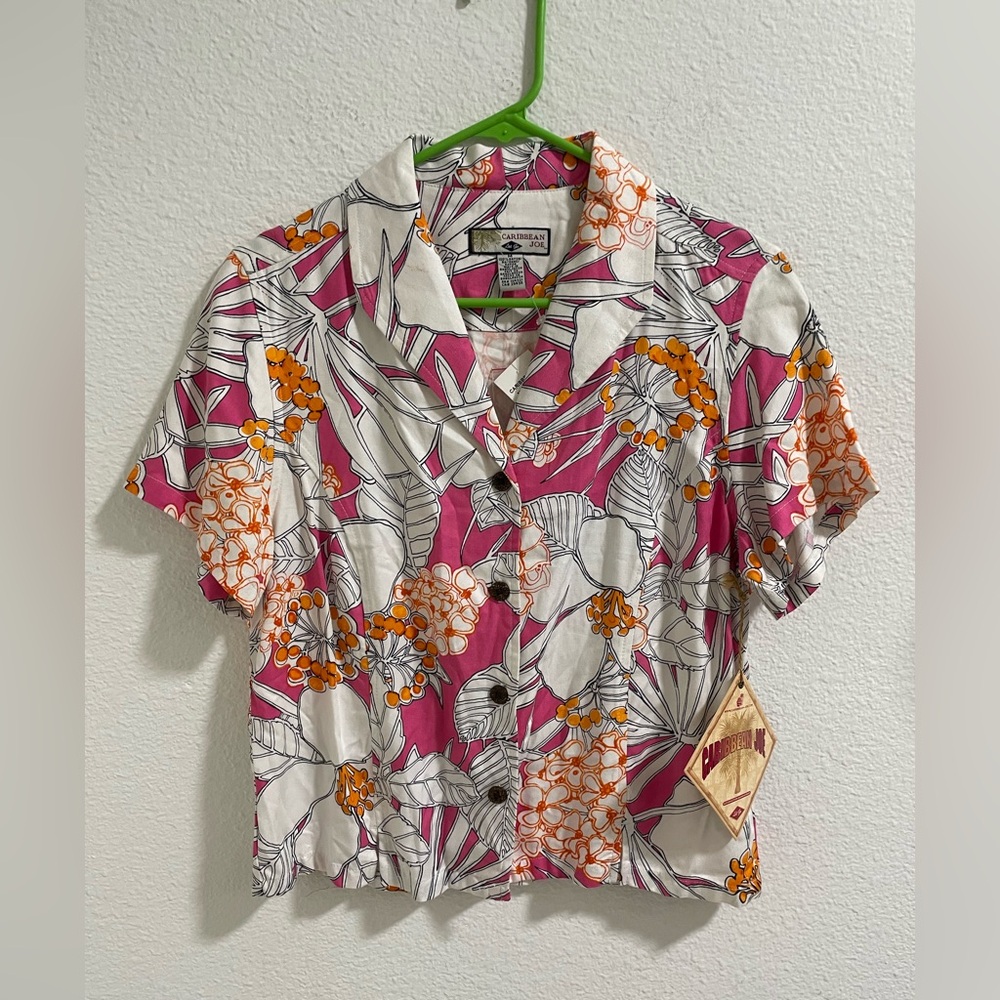 Caribbean Joe Pink and Orange Floral Button Down Shirt